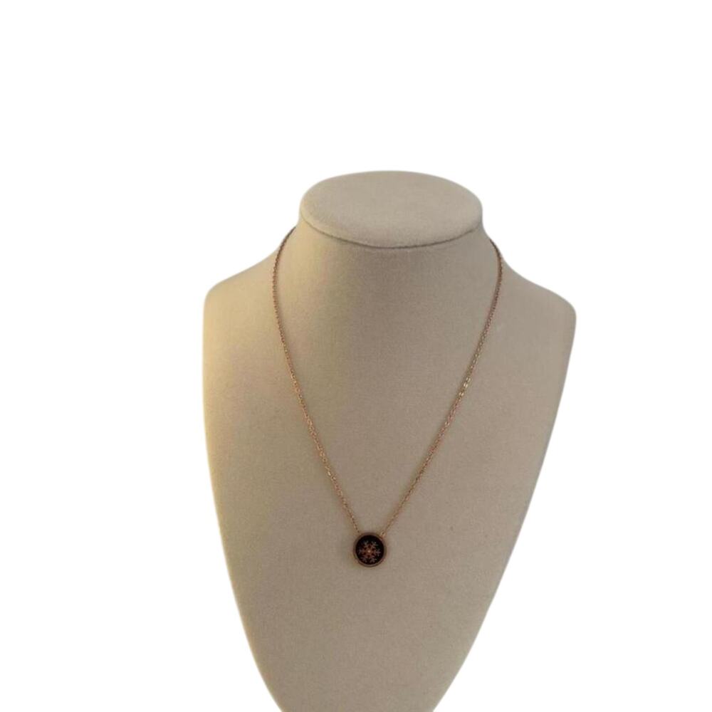 Rose Gold Snowflake Pendant Necklace Black Enamel Minimalist Women Jewelry - Picture 4 of 7